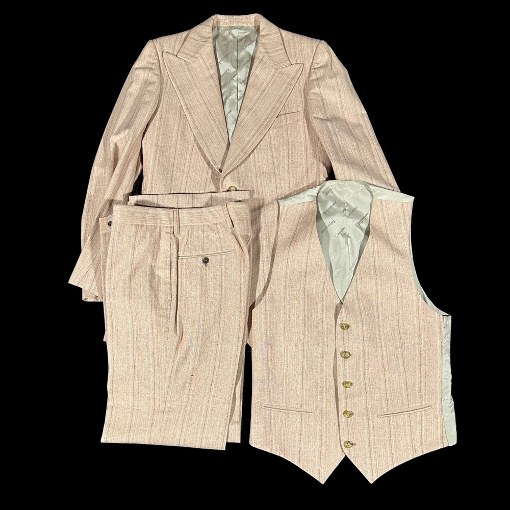 Vintage Yves Saint Laurent 1970s Pinstripe 3 Piece Tweed Wool Suit Made France